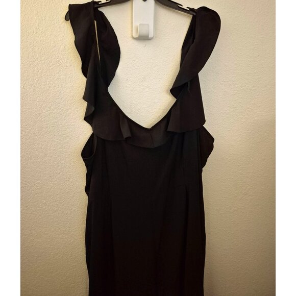 BooHoo Black Wide Leg Ruffle Strap Lightweight Jumpsuit Size 24 EUC - Picture 5 of 10